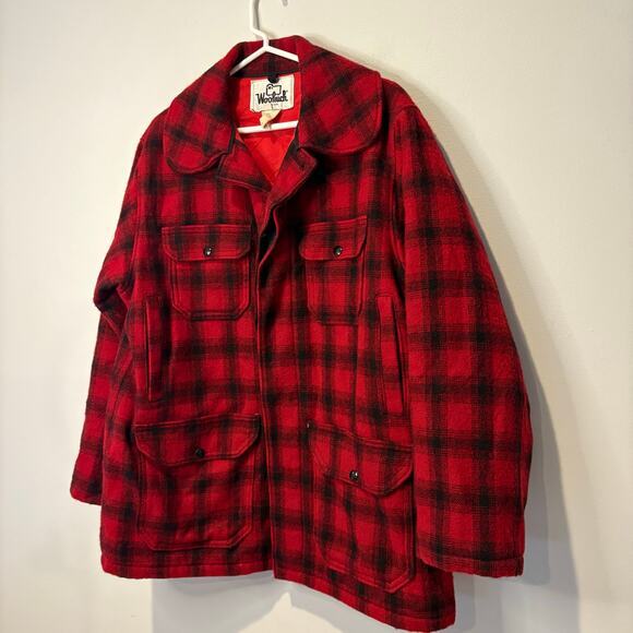 Vintage Woolrich Red & Black Buffalo Plaid Hunting Winter Wool Jacket Size 42 - Picture 2 of 8